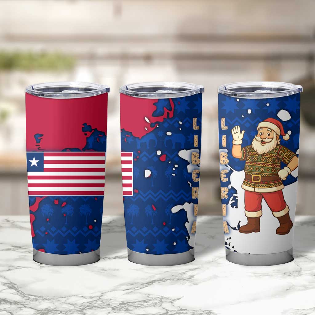 Liberia Christmas Tumbler Cup Santa Claus Map Graphic and Red Blue Festive - African Pride