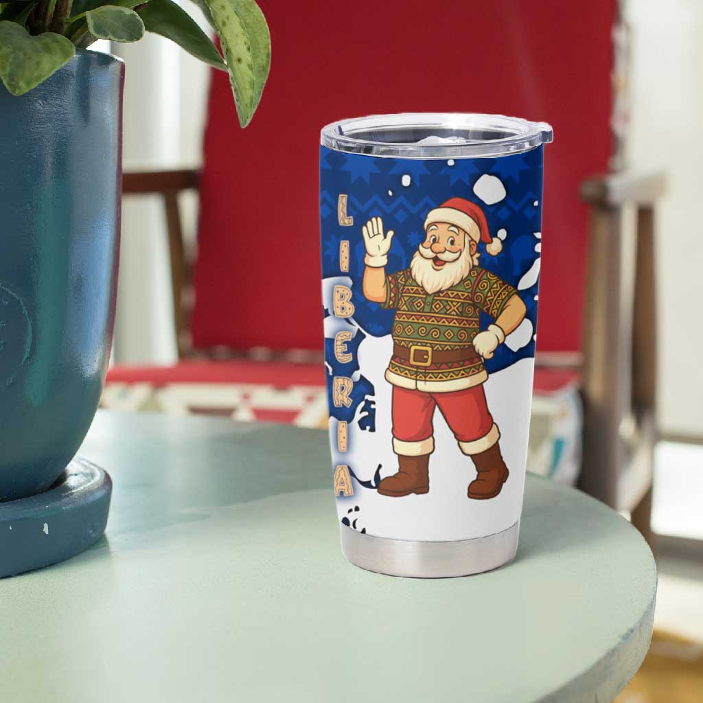 Liberia Christmas Tumbler Cup Santa Claus Map Graphic and Red Blue Festive - African Pride
