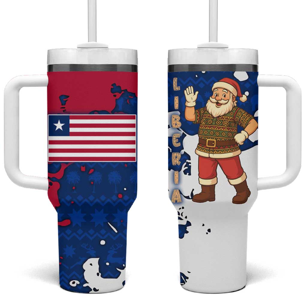 Liberia Christmas Tumbler With Handle Santa Claus Map Graphic and Red Blue Festive - African Pride