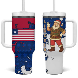 Liberia Christmas Tumbler With Handle Santa Claus Map Graphic and Red Blue Festive - African Pride
