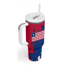 Liberia Christmas Tumbler With Handle Santa Claus Map Graphic and Red Blue Festive - African Pride
