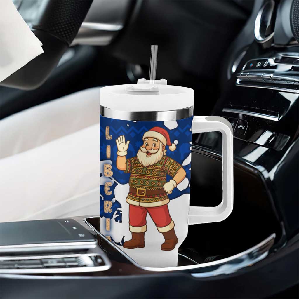 Liberia Christmas Tumbler With Handle Santa Claus Map Graphic and Red Blue Festive - African Pride