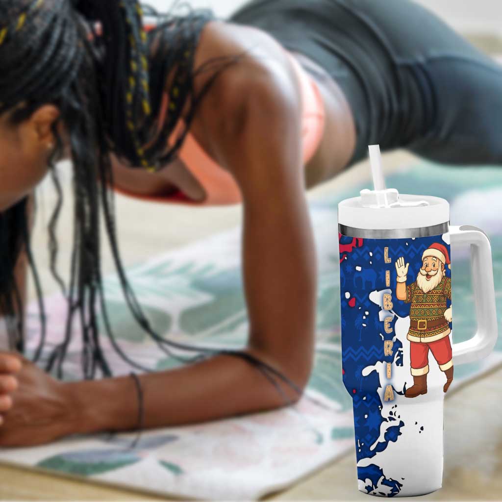 Liberia Christmas Tumbler With Handle Santa Claus Map Graphic and Red Blue Festive - African Pride