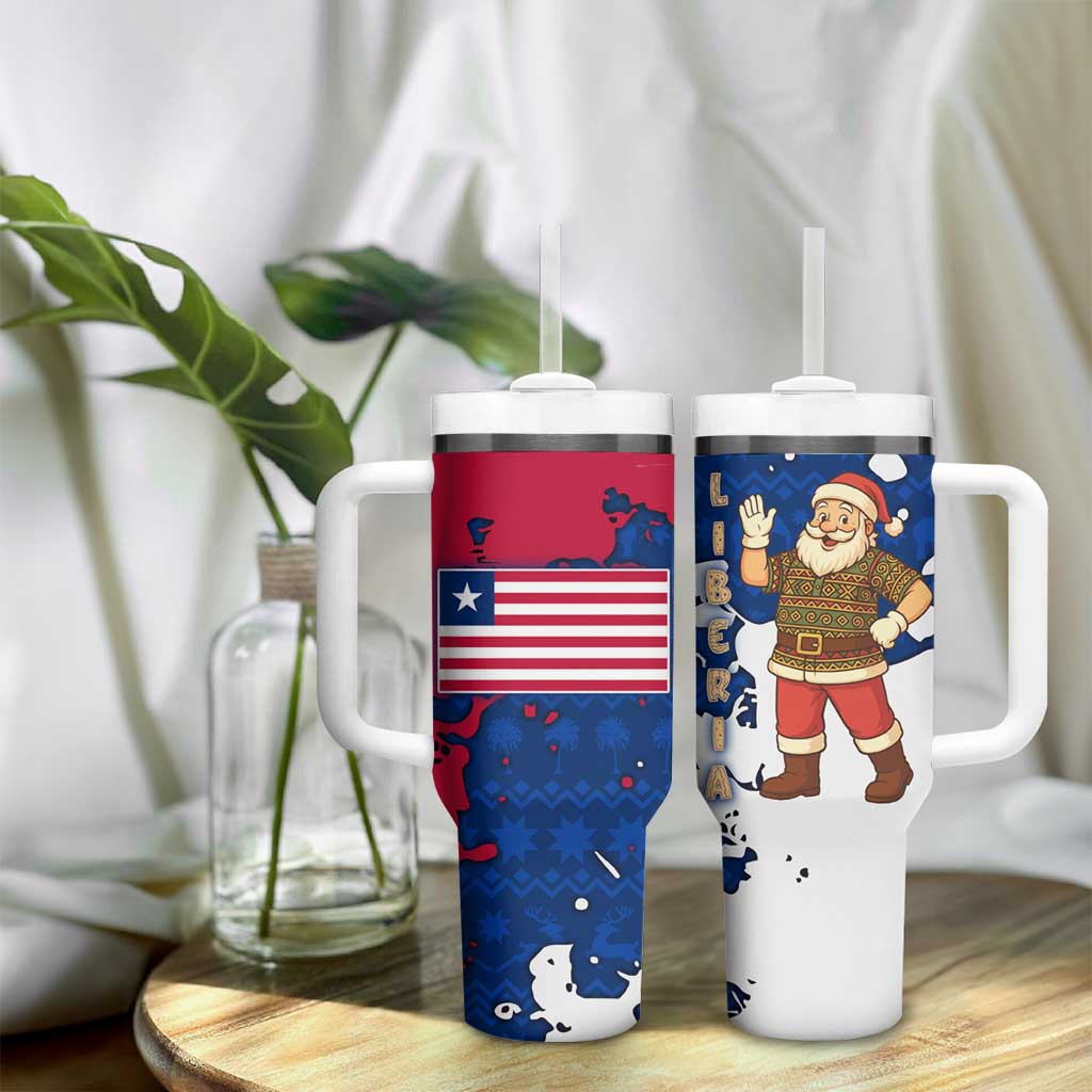 Liberia Christmas Tumbler With Handle Santa Claus Map Graphic and Red Blue Festive - African Pride