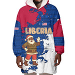 Liberia Christmas Wearable Blanket Hoodie Santa Claus Map Graphic and Red Blue Festive - African Pride