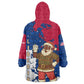 Liberia Christmas Wearable Blanket Hoodie Santa Claus Map Graphic and Red Blue Festive - African Pride