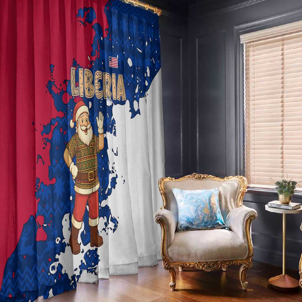 Liberia Christmas Window Curtain Santa Claus Map Graphic and Red Blue Festive - African Pride