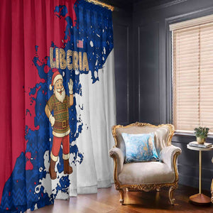 Liberia Christmas Window Curtain Santa Claus Map Graphic and Red Blue Festive - African Pride