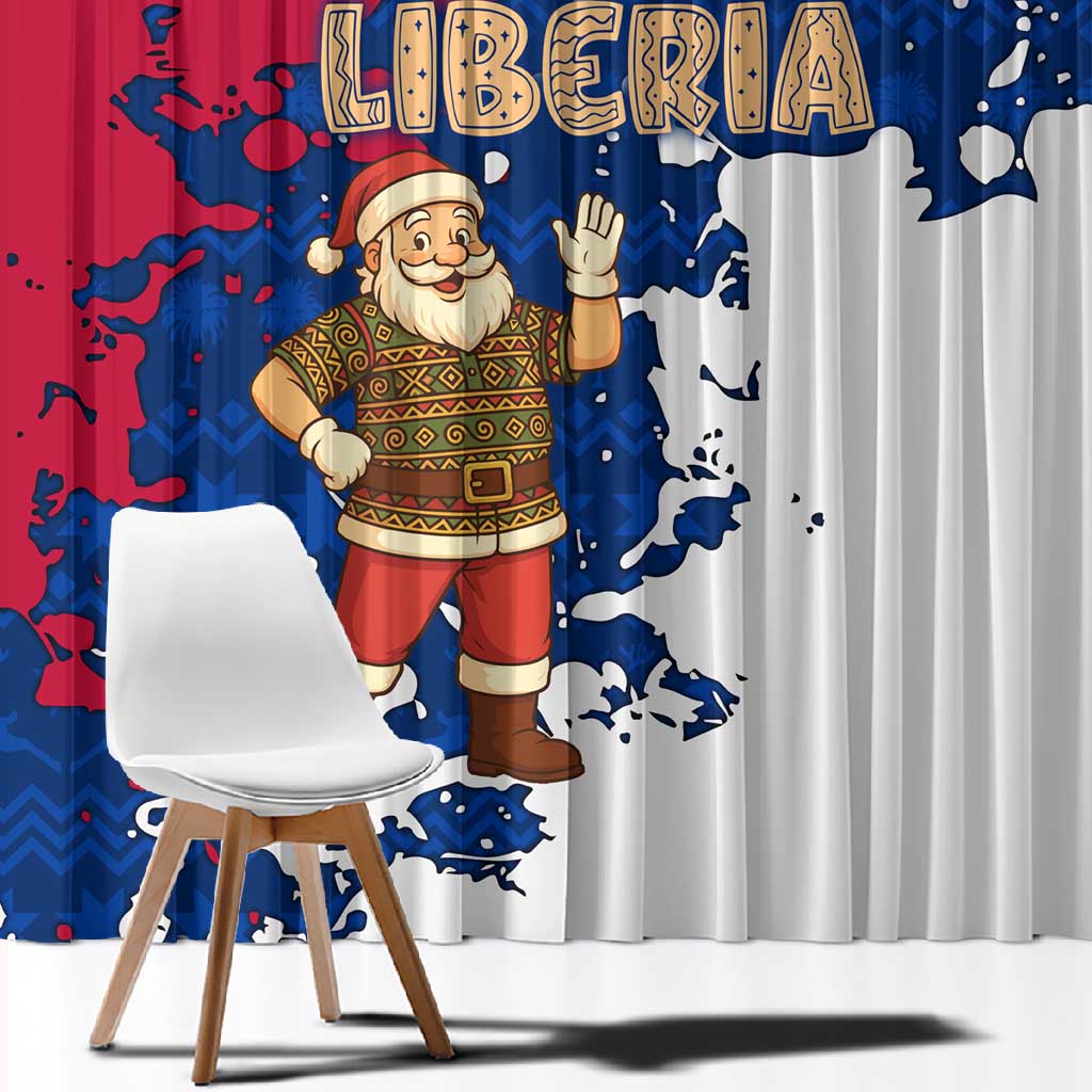 Liberia Christmas Window Curtain Santa Claus Map Graphic and Red Blue Festive - African Pride