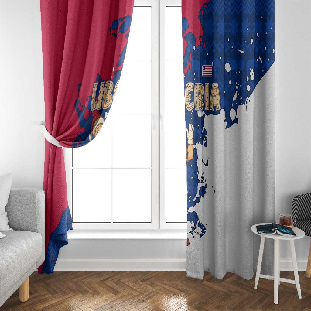 Liberia Christmas Window Curtain Santa Claus Map Graphic and Red Blue Festive - African Pride