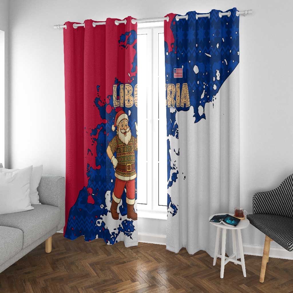Liberia Christmas Window Curtain Santa Claus Map Graphic and Red Blue Festive - African Pride