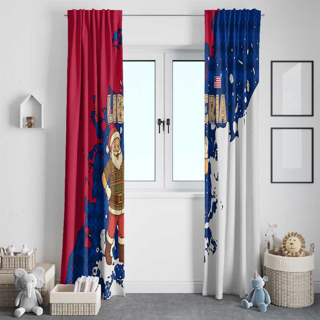 Liberia Christmas Window Curtain Santa Claus Map Graphic and Red Blue Festive - African Pride