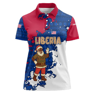 Liberia Christmas Women Polo Shirt Santa Claus Map Graphic and Red Blue Festive - African Pride