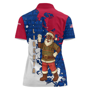 Liberia Christmas Women Polo Shirt Santa Claus Map Graphic and Red Blue Festive - African Pride