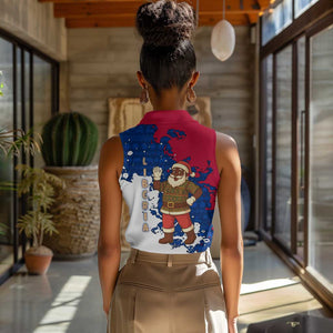 Liberia Christmas Women Sleeveless Polo Shirt Santa Claus Map Graphic and Red Blue Festive - African Pride