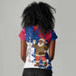 Liberia Christmas Women V-Neck T-Shirt Santa Claus Map Graphic and Red Blue Festive - African Pride