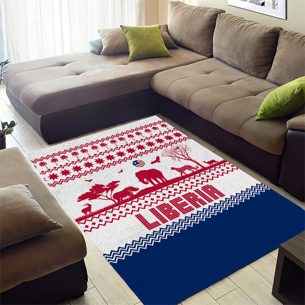 Liberia Christmas Area Rug Red Wildlife Silhouettes and White Blue Holiday - African Pride