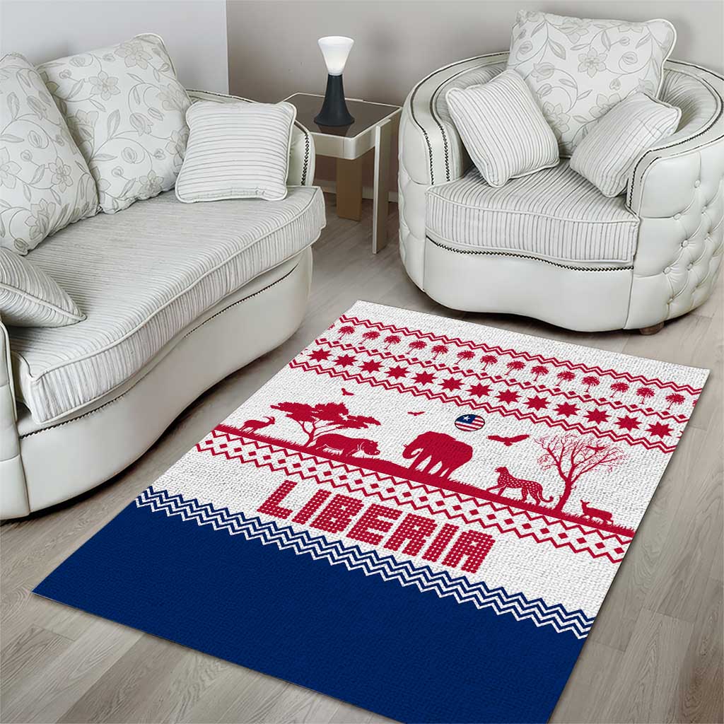 Liberia Christmas Area Rug Red Wildlife Silhouettes and White Blue Holiday - African Pride