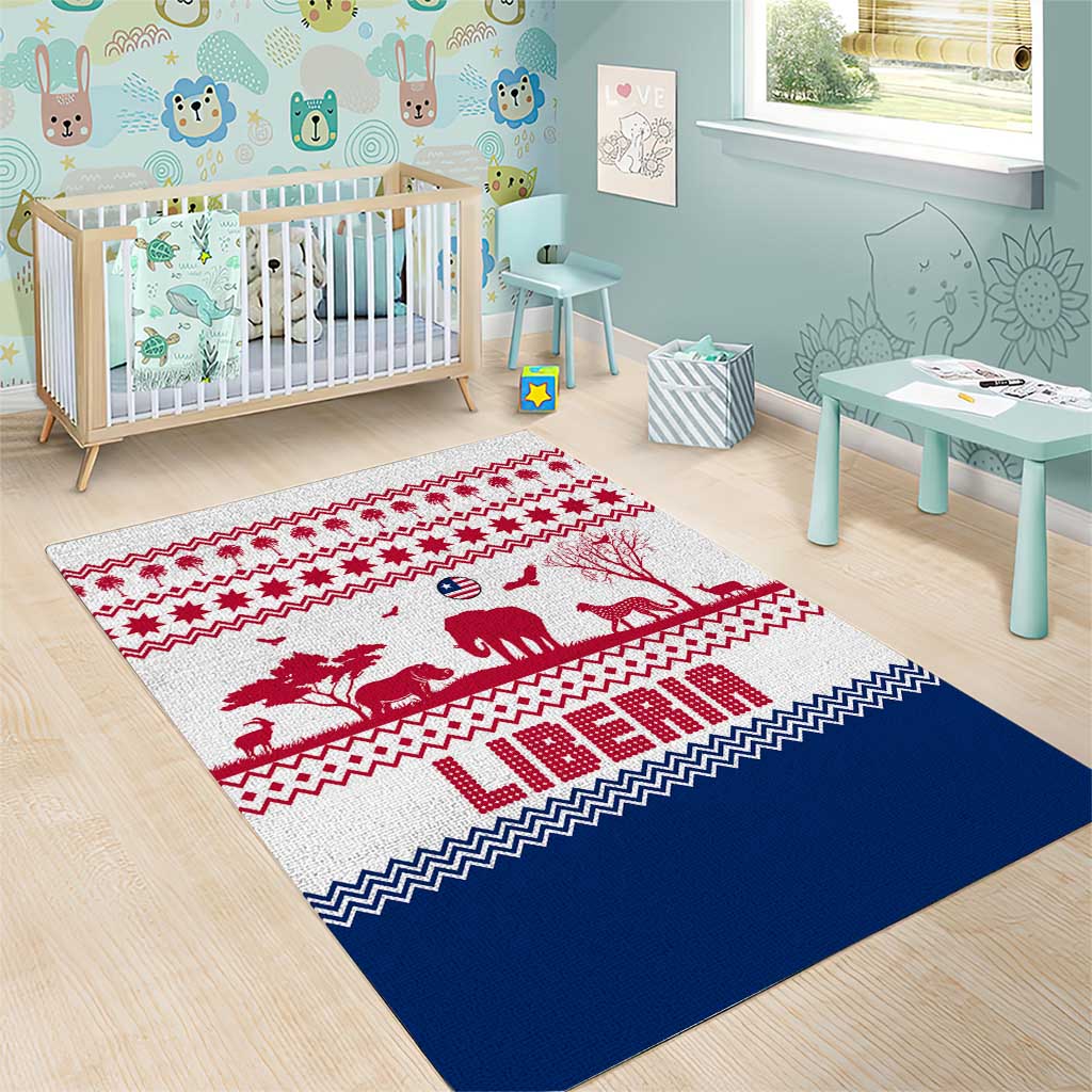 Liberia Christmas Area Rug Red Wildlife Silhouettes and White Blue Holiday - African Pride