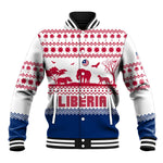 Liberia Christmas Baseball Jacket Red Wildlife Silhouettes and White Blue Holiday - African Pride