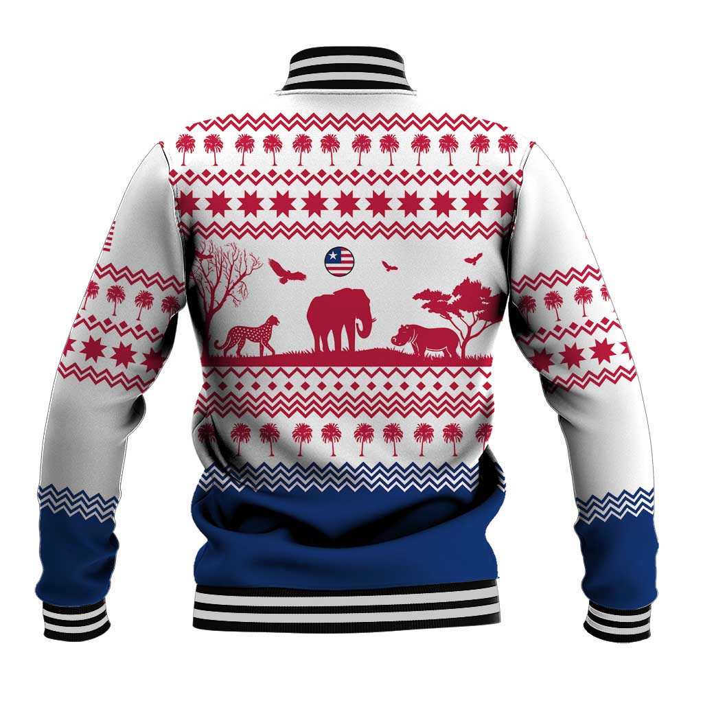 Liberia Christmas Baseball Jacket Red Wildlife Silhouettes and White Blue Holiday - African Pride
