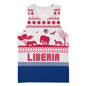 Liberia Christmas Basketball Jersey Red Wildlife Silhouettes and White Blue Holiday - African Pride