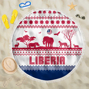 Liberia Christmas Beach Blanket Red Wildlife Silhouettes and White Blue Holiday - African Pride