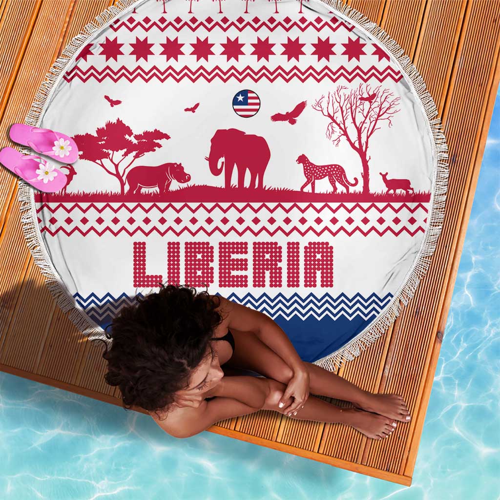 Liberia Christmas Beach Blanket Red Wildlife Silhouettes and White Blue Holiday - African Pride
