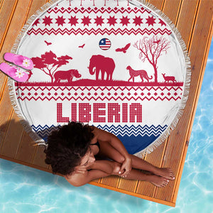 Liberia Christmas Beach Blanket Red Wildlife Silhouettes and White Blue Holiday - African Pride