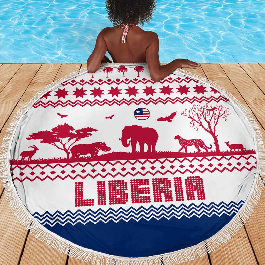 Liberia Christmas Beach Blanket Red Wildlife Silhouettes and White Blue Holiday - African Pride