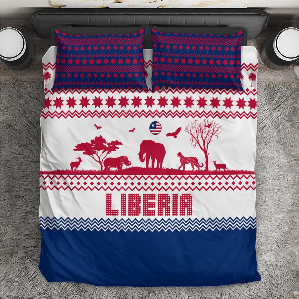 Liberia Christmas Bedding Set Red Wildlife Silhouettes and White Blue Holiday - African Pride