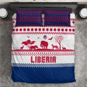 Liberia Christmas Bedding Set Red Wildlife Silhouettes and White Blue Holiday - African Pride