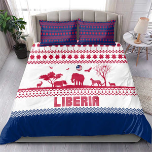 Liberia Christmas Bedding Set Red Wildlife Silhouettes and White Blue Holiday - African Pride