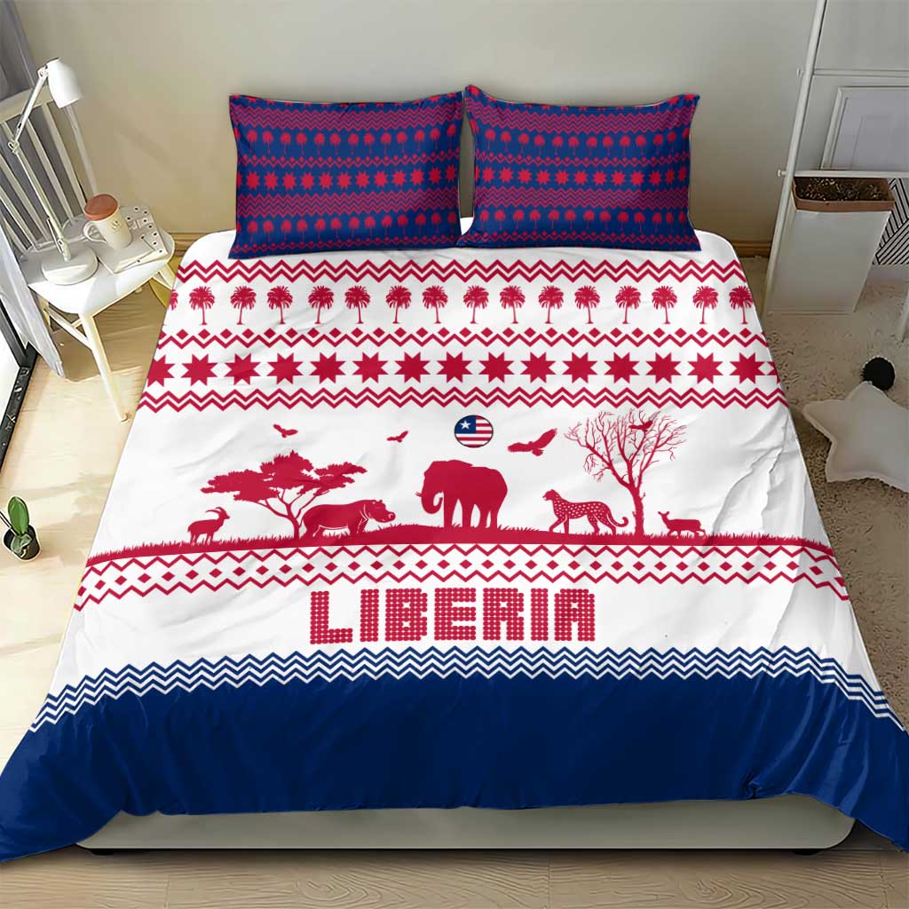 Liberia Christmas Bedding Set Red Wildlife Silhouettes and White Blue Holiday - African Pride