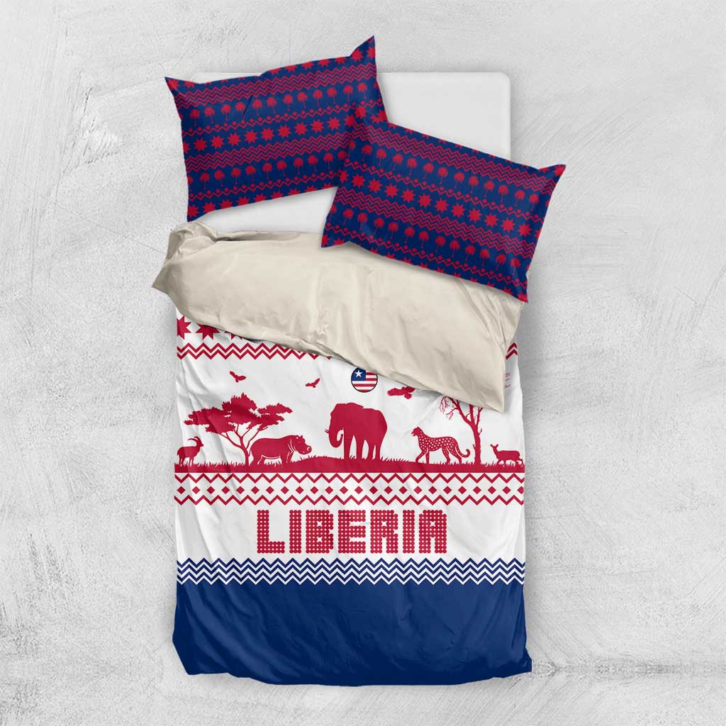 Liberia Christmas Bedding Set Red Wildlife Silhouettes and White Blue Holiday - African Pride