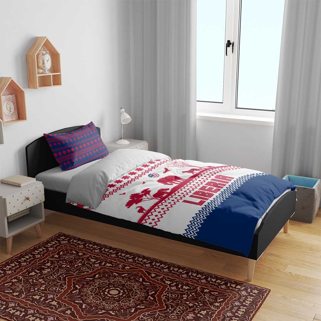 Liberia Christmas Bedding Set Red Wildlife Silhouettes and White Blue Holiday - African Pride