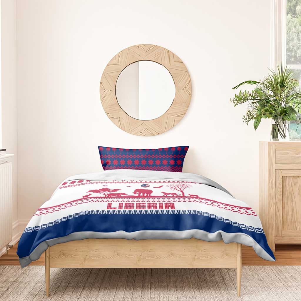 Liberia Christmas Bedding Set Red Wildlife Silhouettes and White Blue Holiday - African Pride