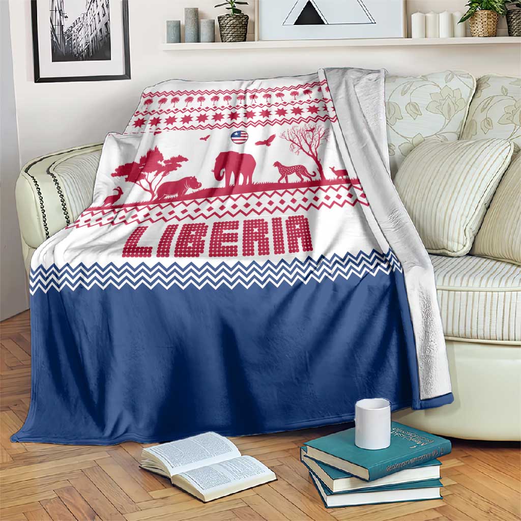 Liberia Christmas Blanket Red Wildlife Silhouettes and White Blue Holiday - African Pride