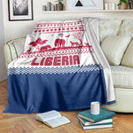 Liberia Christmas Blanket Red Wildlife Silhouettes and White Blue Holiday - African Pride