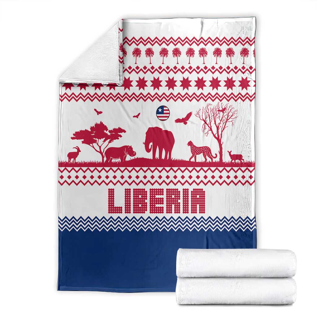 Liberia Christmas Blanket Red Wildlife Silhouettes and White Blue Holiday - African Pride