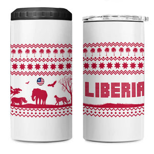 Liberia Christmas 4 in 1 Can Cooler Tumbler Red Wildlife Silhouettes and White Blue Holiday - African Pride