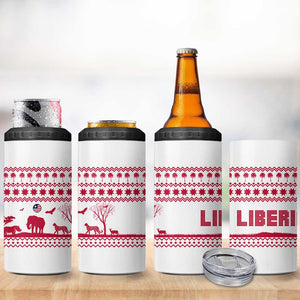 Liberia Christmas 4 in 1 Can Cooler Tumbler Red Wildlife Silhouettes and White Blue Holiday - African Pride