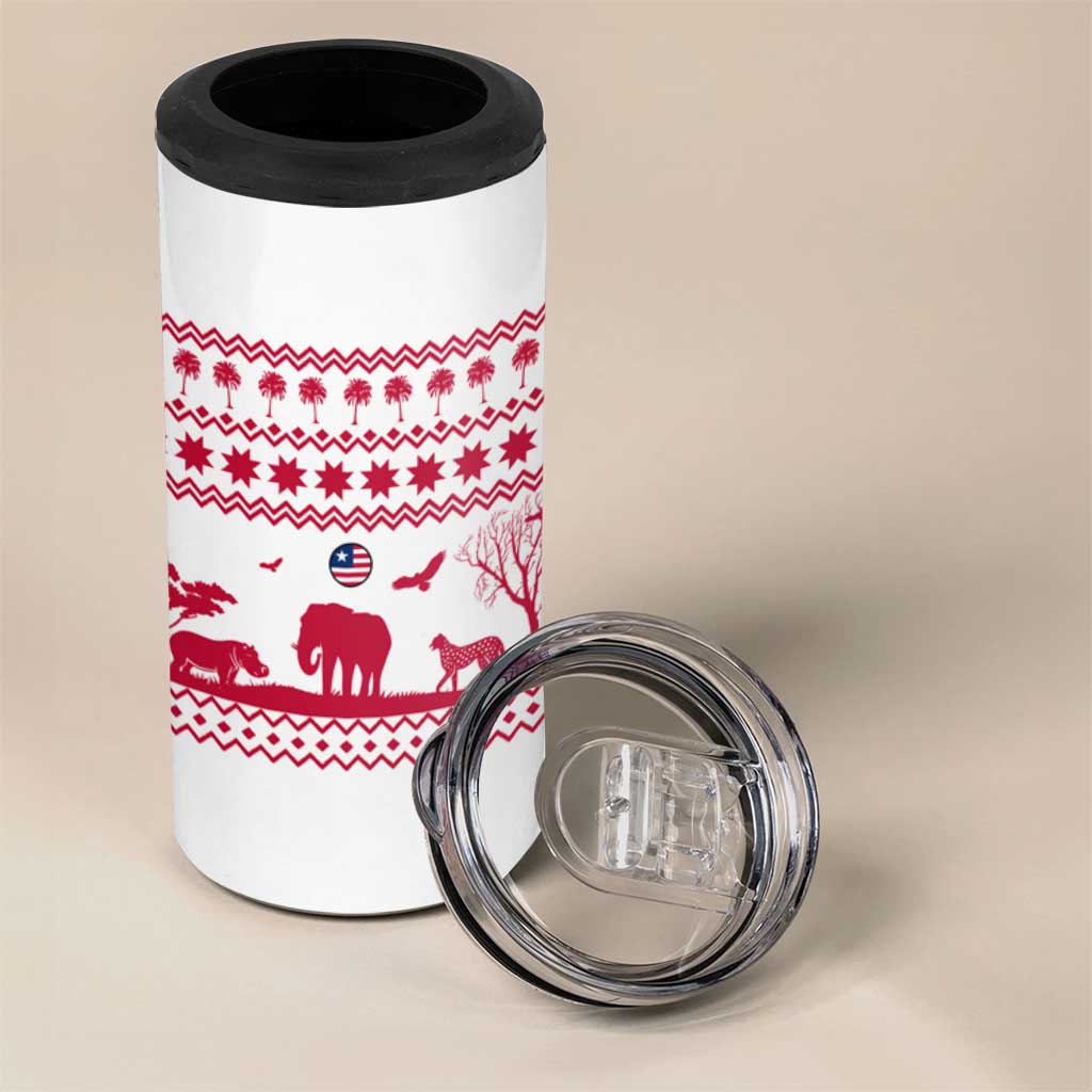 Liberia Christmas 4 in 1 Can Cooler Tumbler Red Wildlife Silhouettes and White Blue Holiday - African Pride