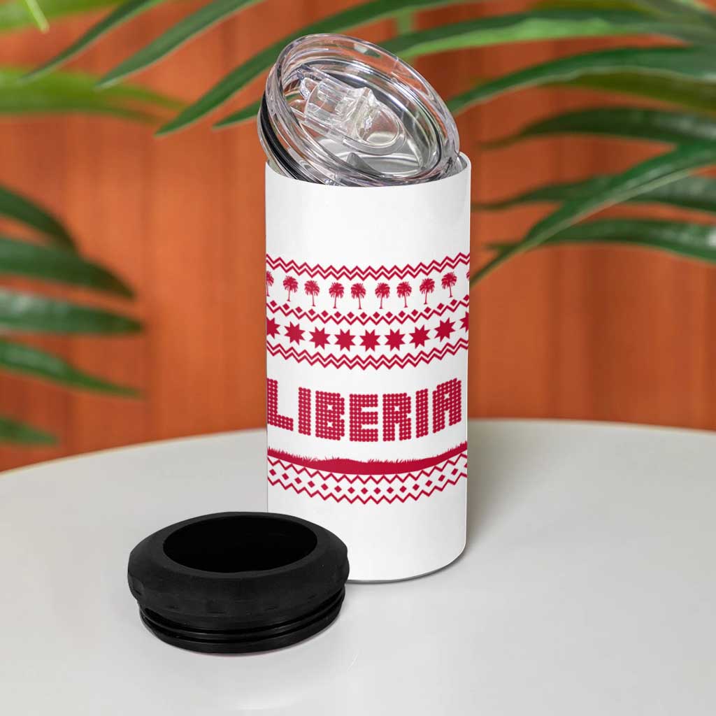 Liberia Christmas 4 in 1 Can Cooler Tumbler Red Wildlife Silhouettes and White Blue Holiday - African Pride