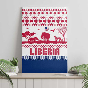 Liberia Christmas Canvas Wall Art Red Wildlife Silhouettes and White Blue Holiday - African Pride