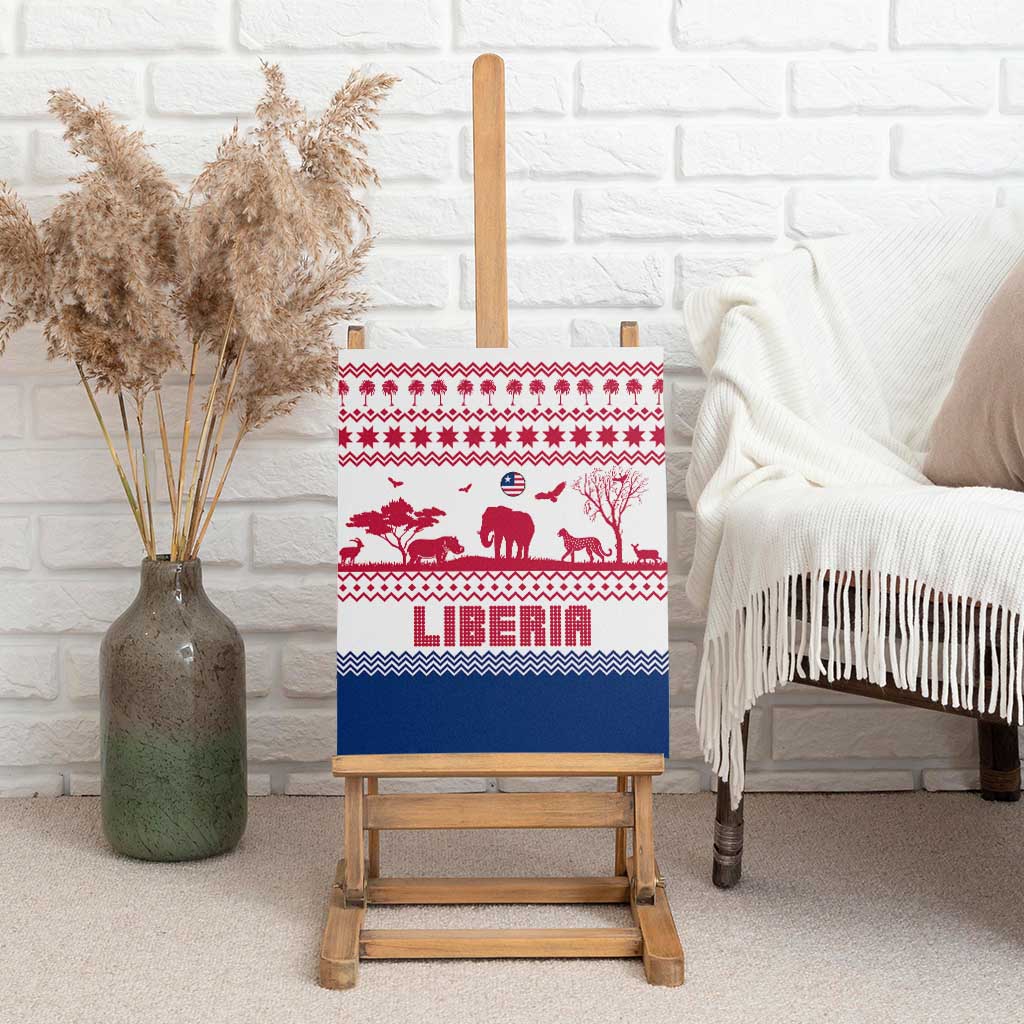 Liberia Christmas Canvas Wall Art Red Wildlife Silhouettes and White Blue Holiday - African Pride