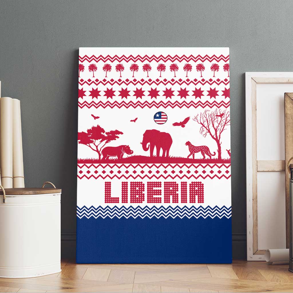 Liberia Christmas Canvas Wall Art Red Wildlife Silhouettes and White Blue Holiday - African Pride