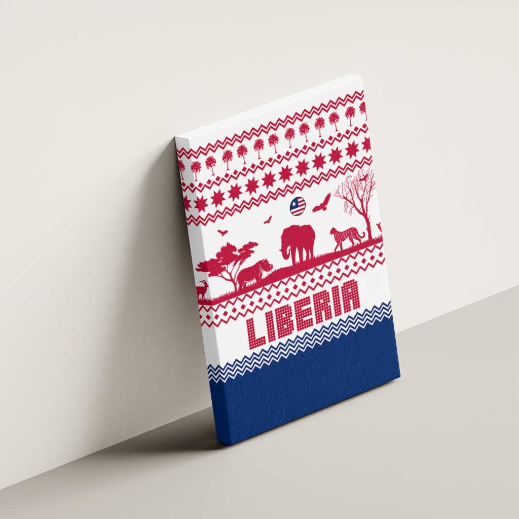 Liberia Christmas Canvas Wall Art Red Wildlife Silhouettes and White Blue Holiday - African Pride
