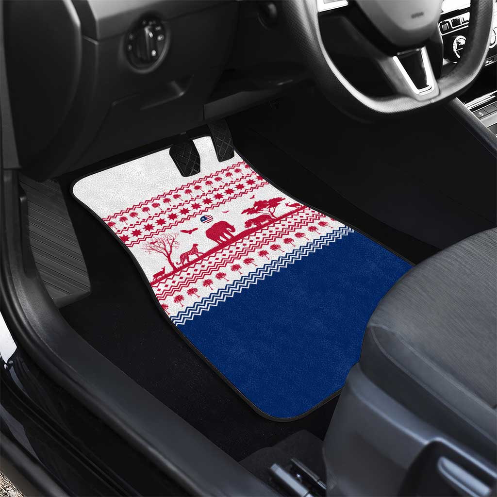 Liberia Christmas Car Mats Red Wildlife Silhouettes and White Blue Holiday - African Pride