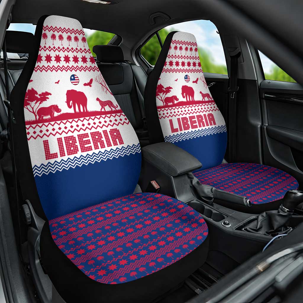 Liberia Christmas Car Seat Cover Red Wildlife Silhouettes and White Blue Holiday - African Pride